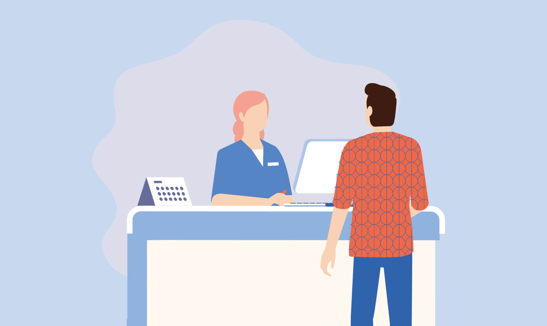 Een staat aan de balie bij een hulpverlener